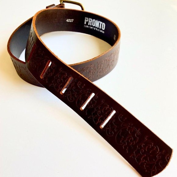 Pronto Tooled Leather Brown belt 42 - Picture 4 of 7